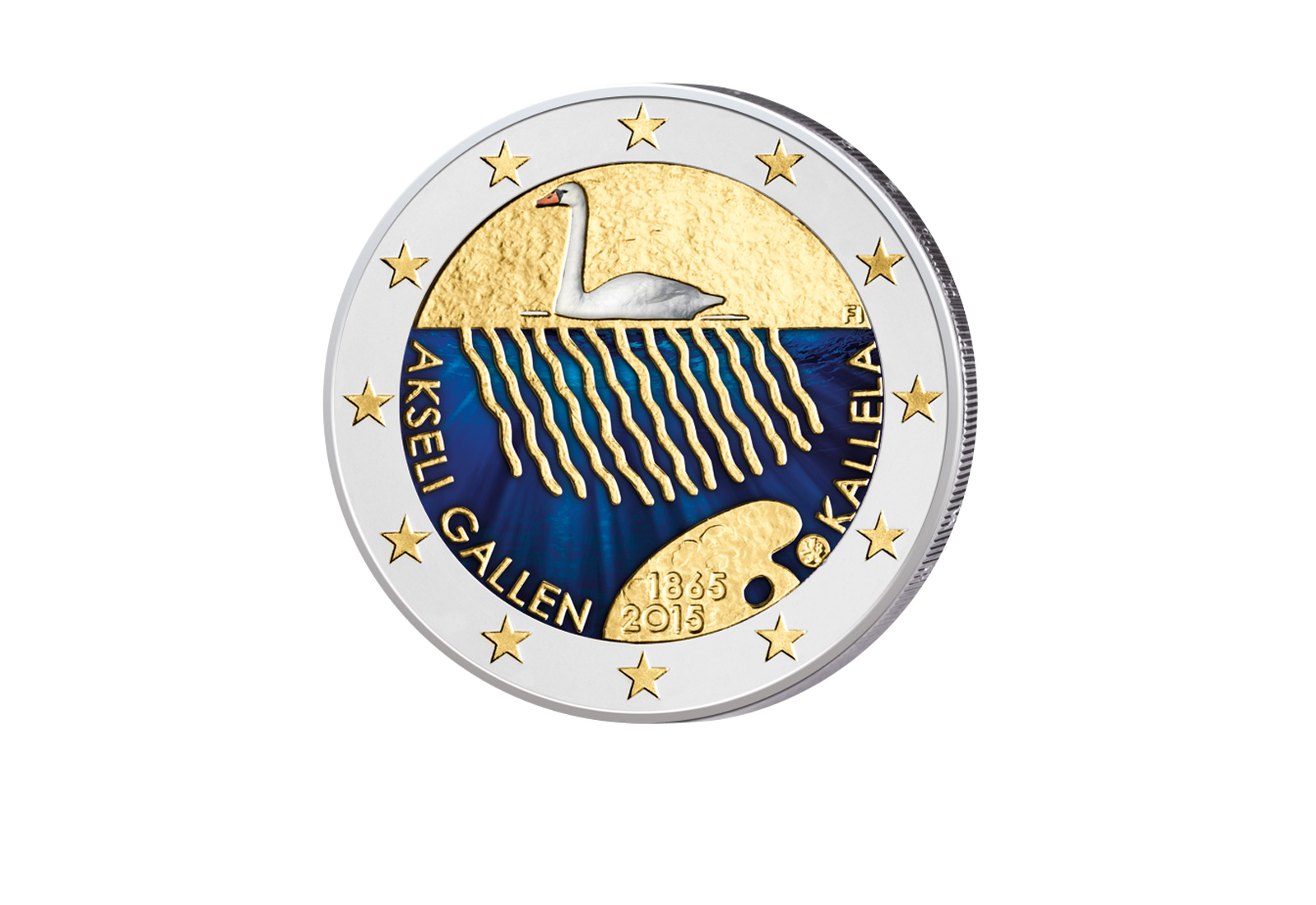 2 Euro 2015 Finnland Akseli Gallen Kallela teilvergoldet mit Farbapplikation