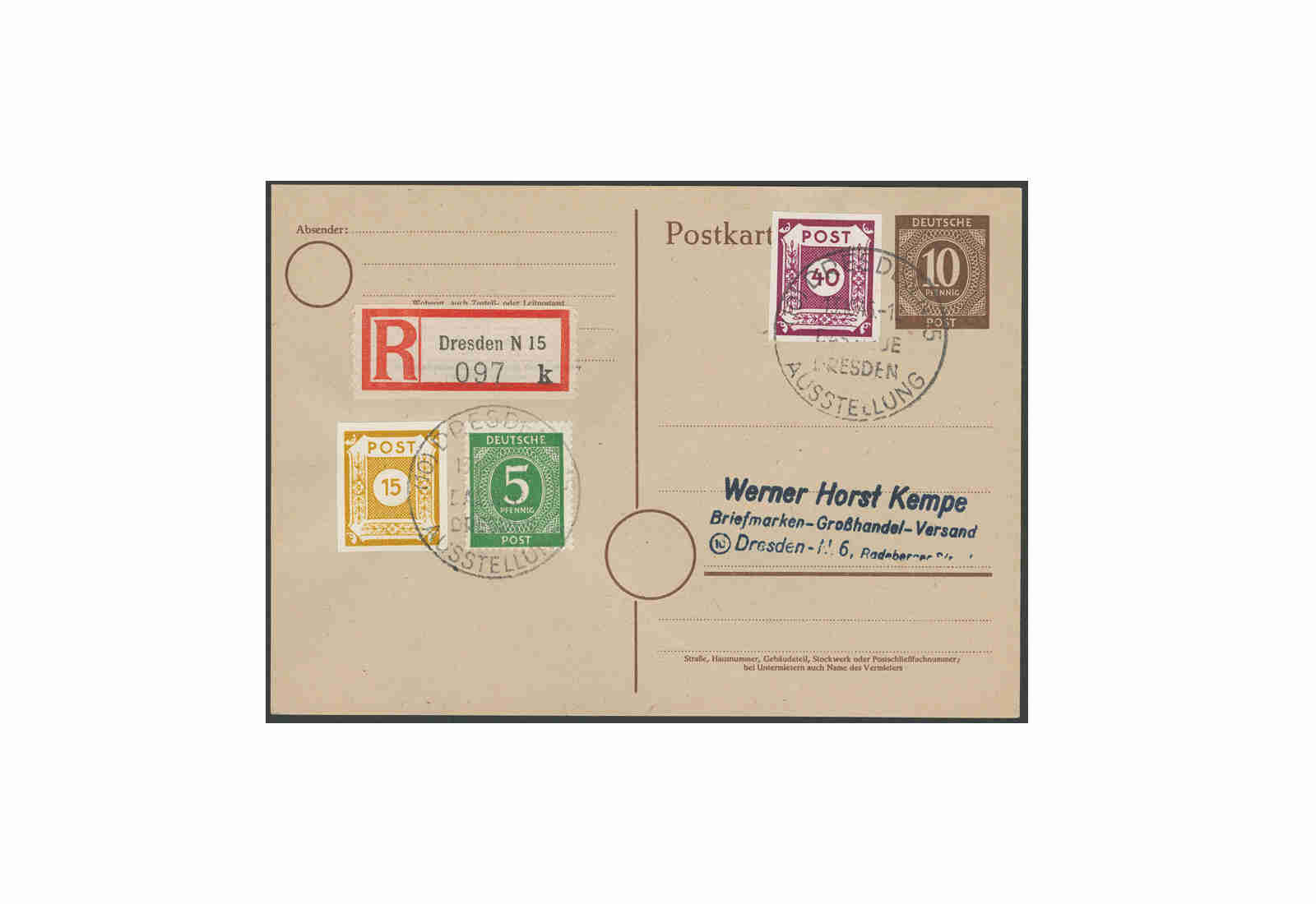 Ganzsache SBZ Orts Einschreibe Postkarte