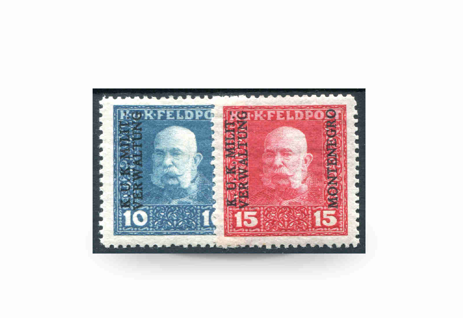 Briefmarke Österreich Ungarn/Montenegro Feldpost Franz Joseph 1917 Michel-Nr. 1/2 Falz