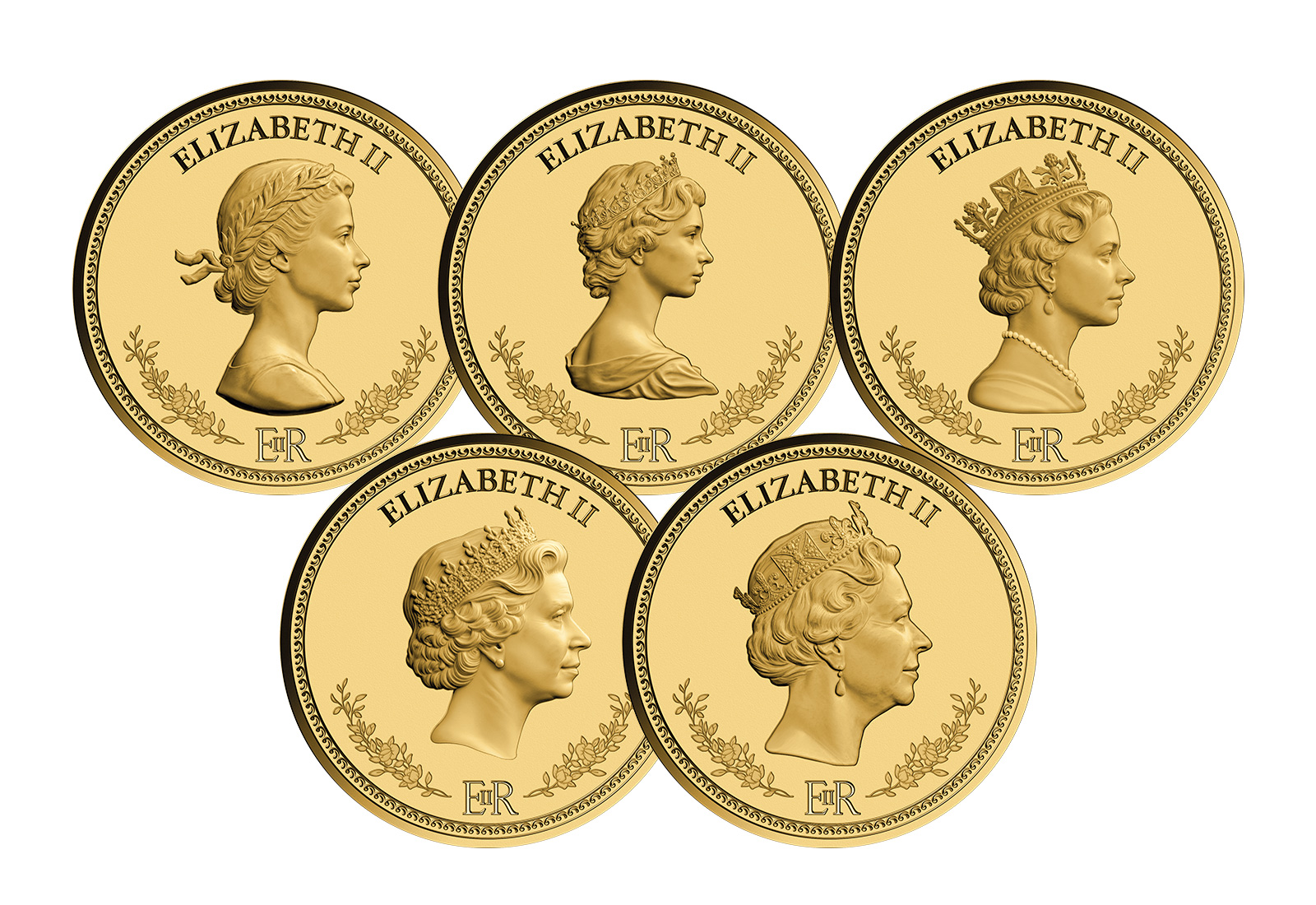 5er-Komplettset Jubiläumskollektion Sovereign Queen Elizabeth II Gold