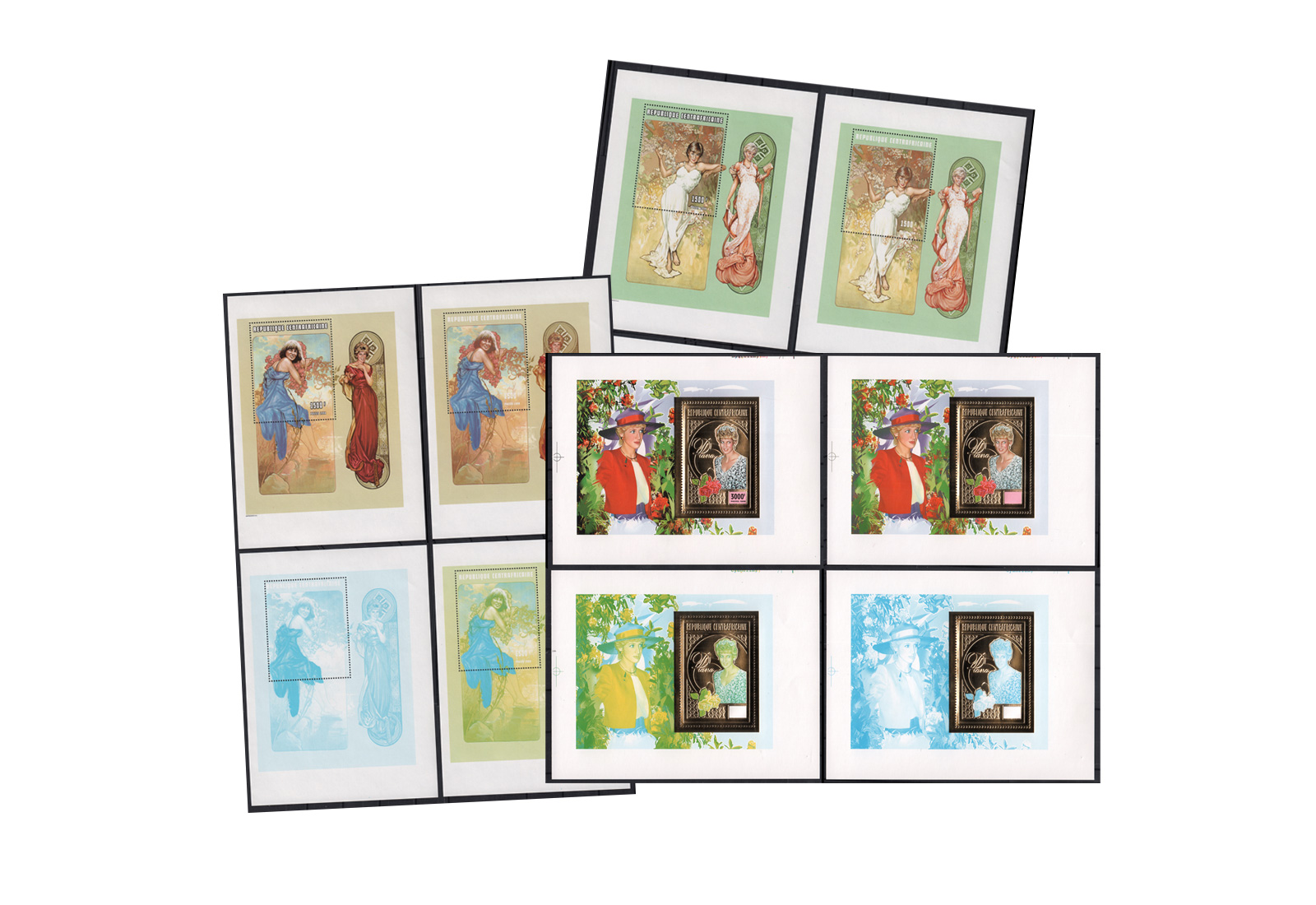 1. Todestag von Lady Di 1998** Zentralfrika 2072/80+4 Blocks dabei jeweils 3 Druckphasen
