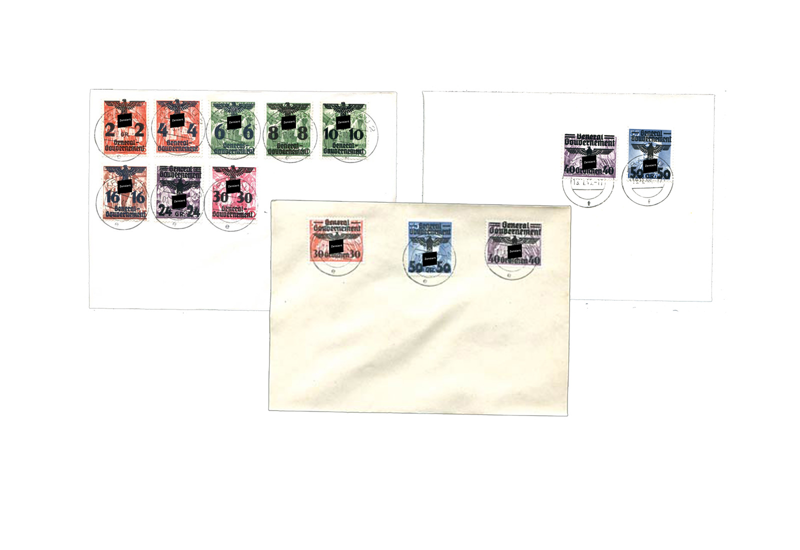 Deutsches Reich Hakenkreuz-Aufdrucke Generalgouvernement 1940 gestempelt