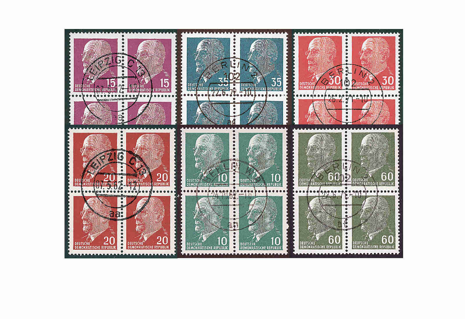 DDR Viererblocks Ulbricht 1961/67 ex Michel Nr. 845/1689 gestempelt