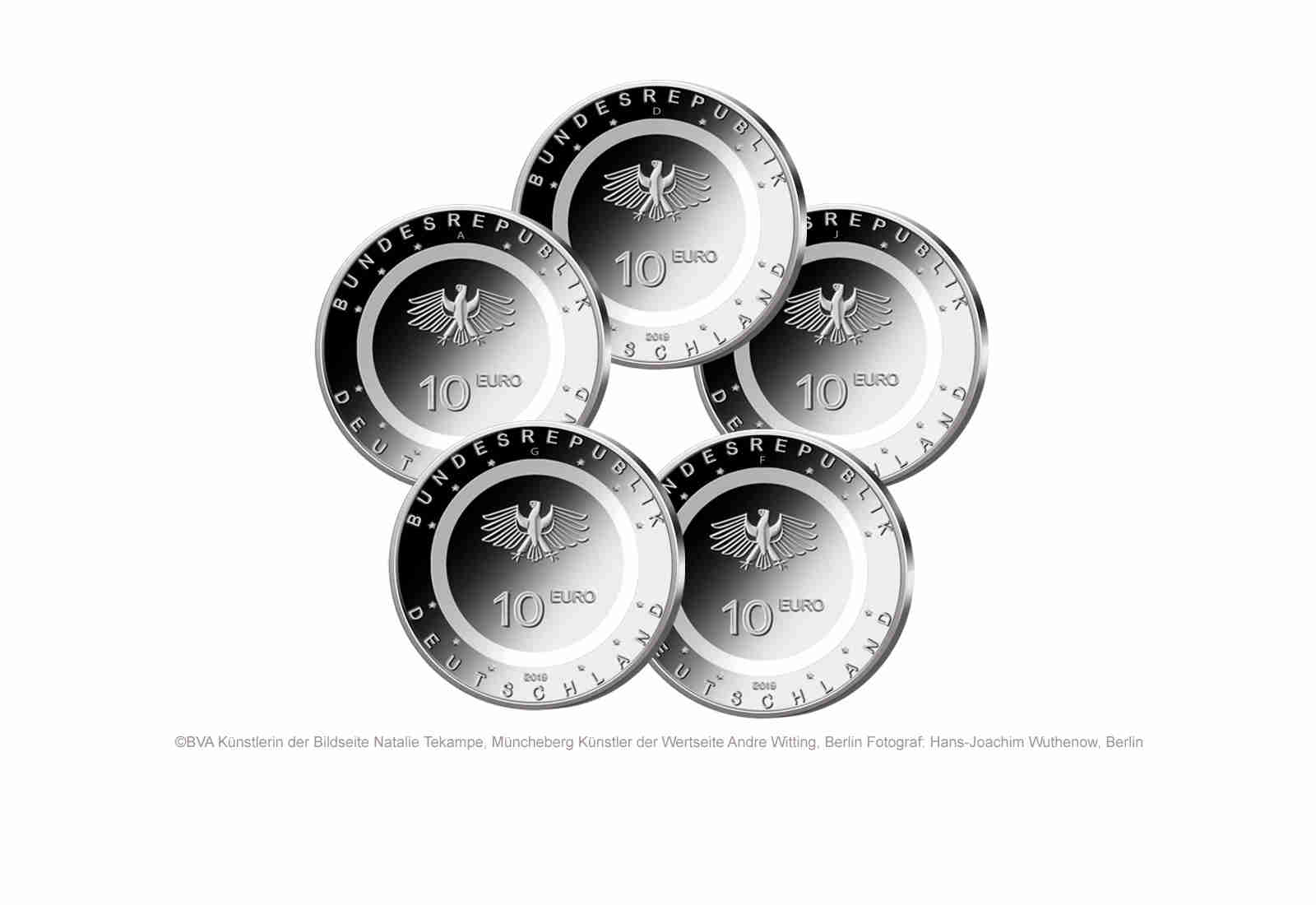 10 Euro 2019 Deutschland In der Luft mit Polymerring st Prägestätte A-J mit Kassette