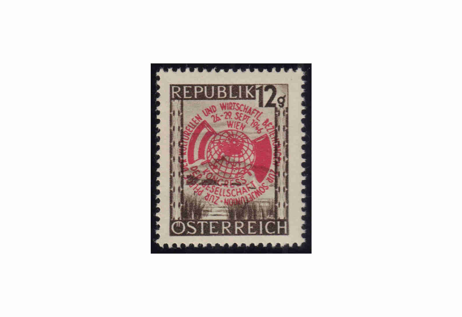 Österreich 1946 Kongreß der Gesellschaft zur Pflege der kulturellen und wirtschaftlichen Beziehungen zur Sowjetunion Michel Nr. 784 postfrisch