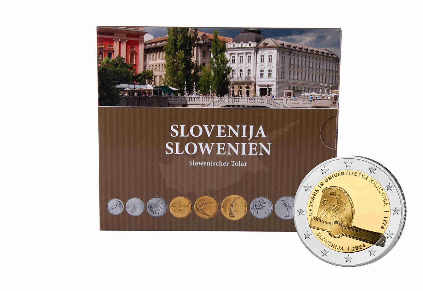Voreurosatz Slowenien inkl. 2 Euro 2024 250 Jahre National- und Universitätsbibliothek im Blister