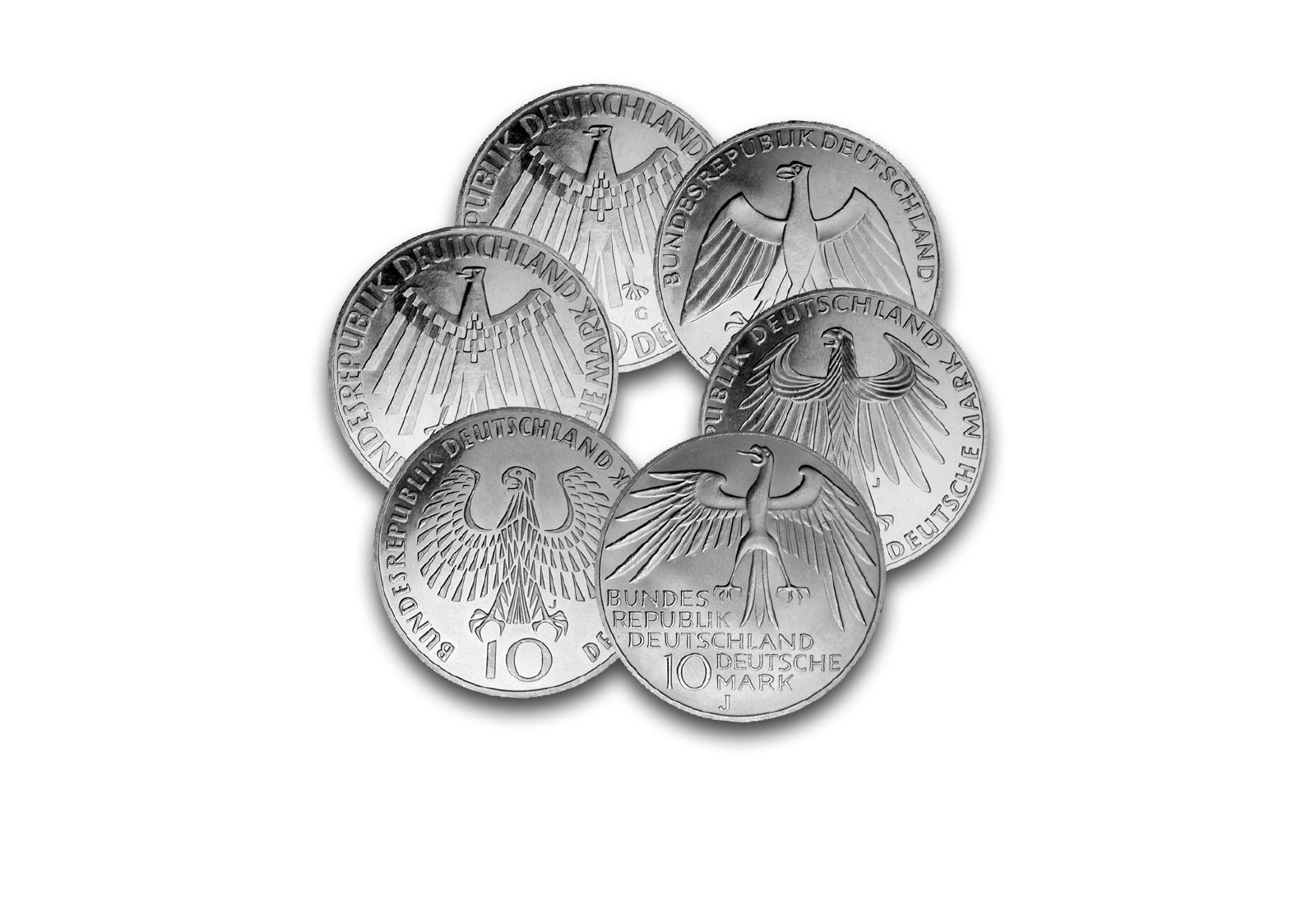 10 DM Silbermünzen 1972 BRD Olympische Spiele München 6er Set