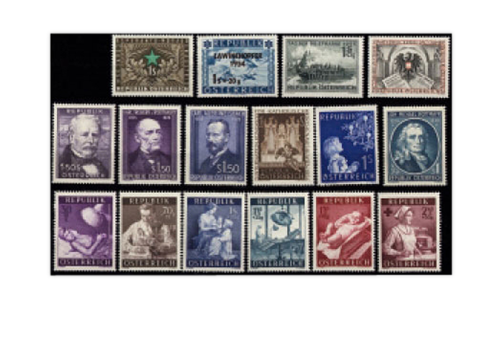 Briefmarken Österreich Jahrgang 1954 16 Marken Michel-Nr. 996/1011 gestempelt