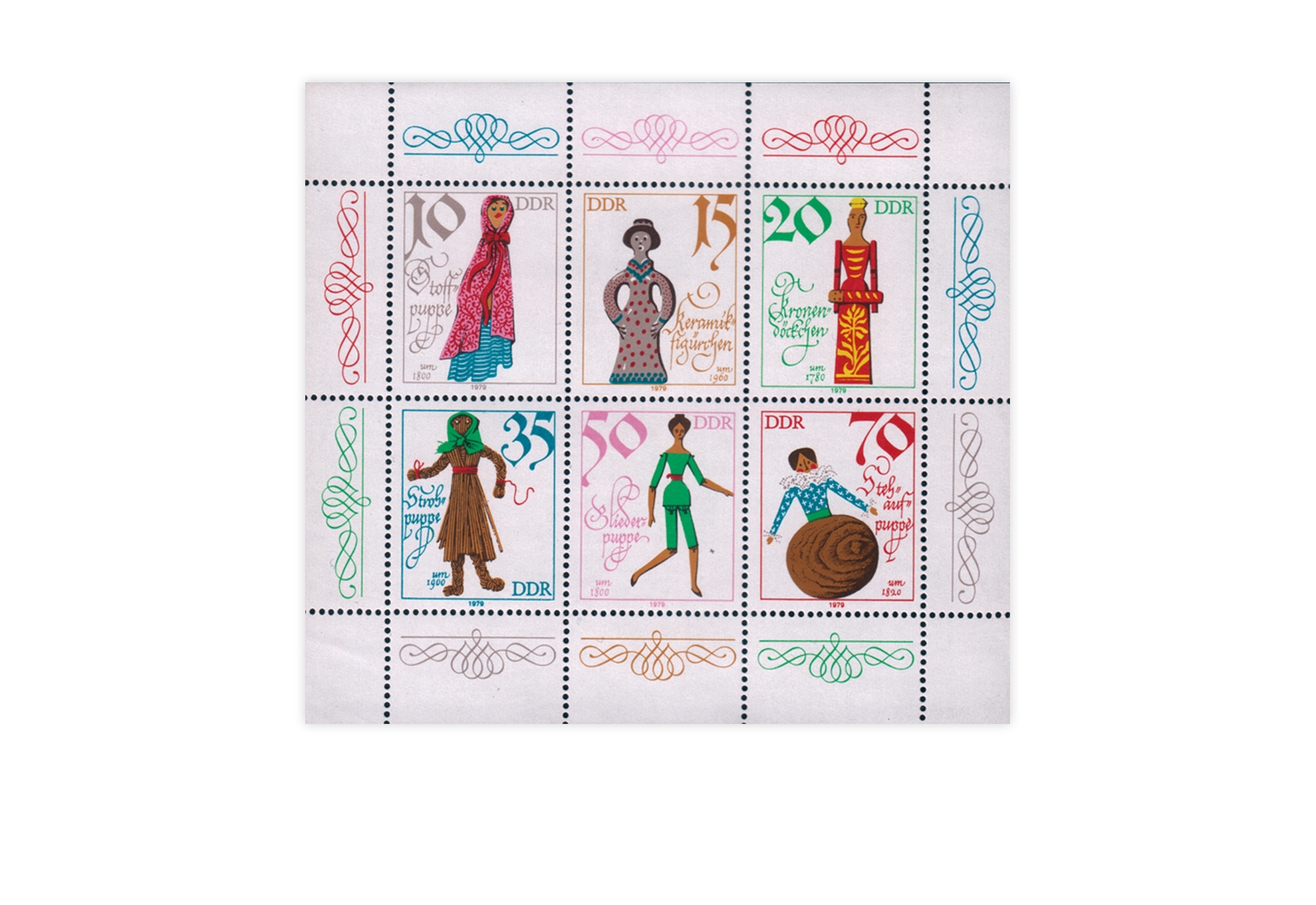 Briefmarken DDR Kleinbogen Historische Puppen 1979 Michel-Nr. 2472-2477 gestempelt