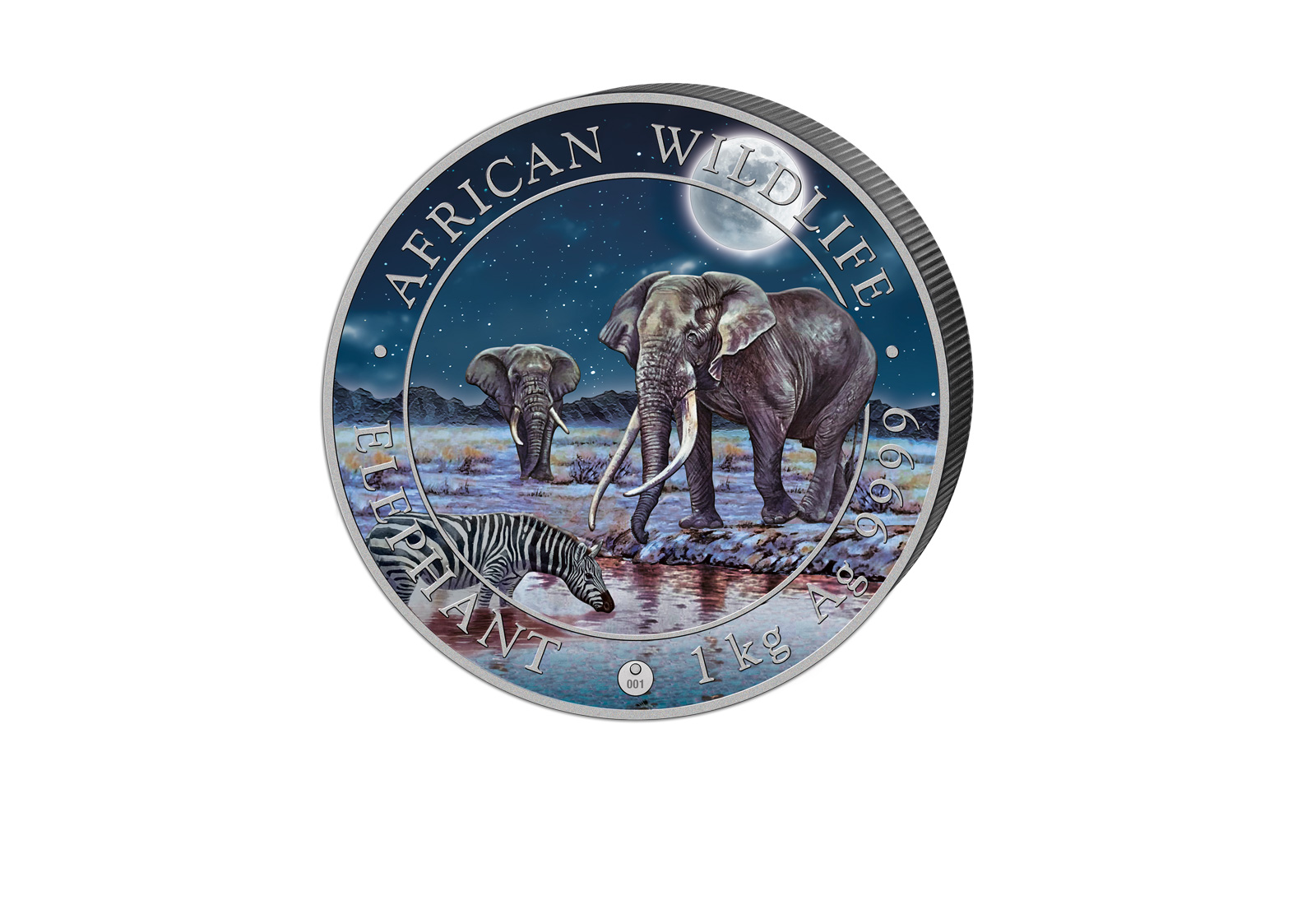 Elefant-Giant Moon Edition 1kg 999,9 Silber mit Farbapplikation