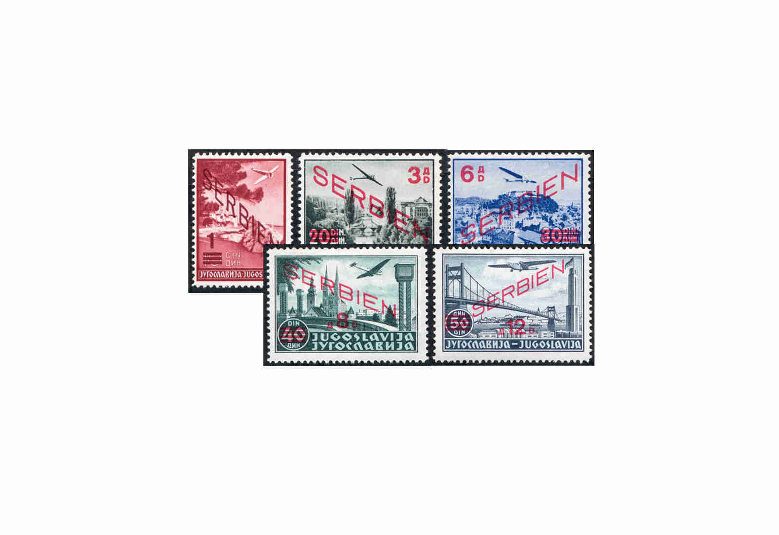 Briefmarken Deutsche Besetzung 2. WK Serbien 1941 Michel-Nr. 26 - 30 postfrisch