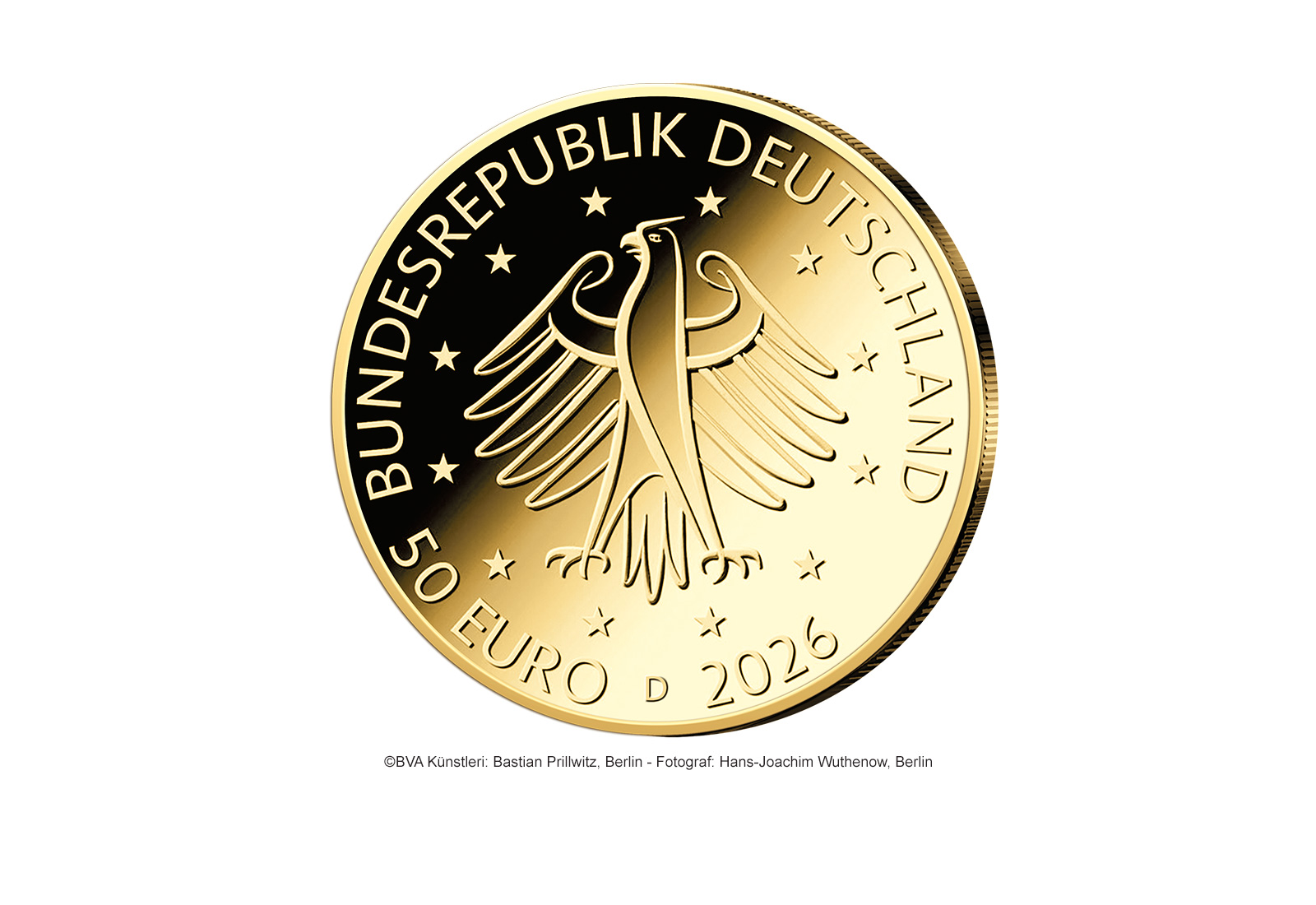 50 Euro 2026 Deutschland Goldmünze Gestaltung Prägestätte A-J