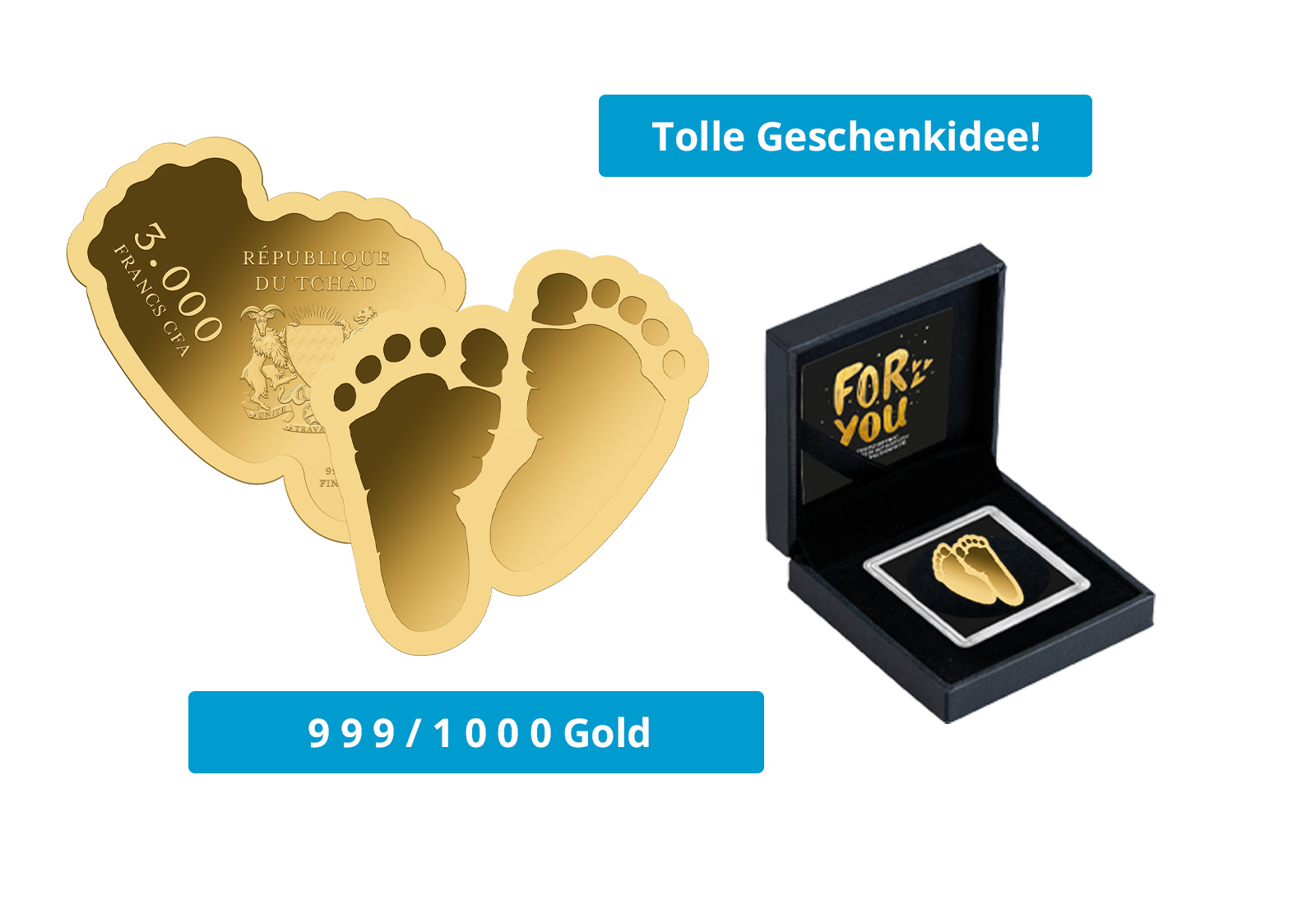 Goldmünze Motiv "Babyfüße" 999/1000 Gold Geschenk