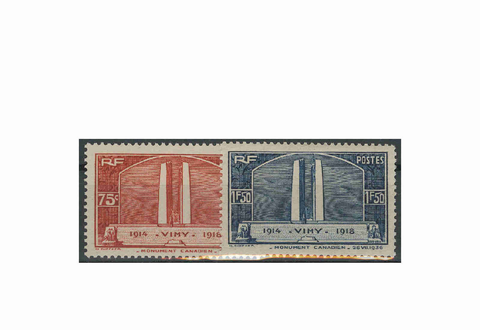 Briefmarke Frankreich Einweihung des Denkmals bei Vimy 1936 Michel-Nr. 322/23 postfrisch