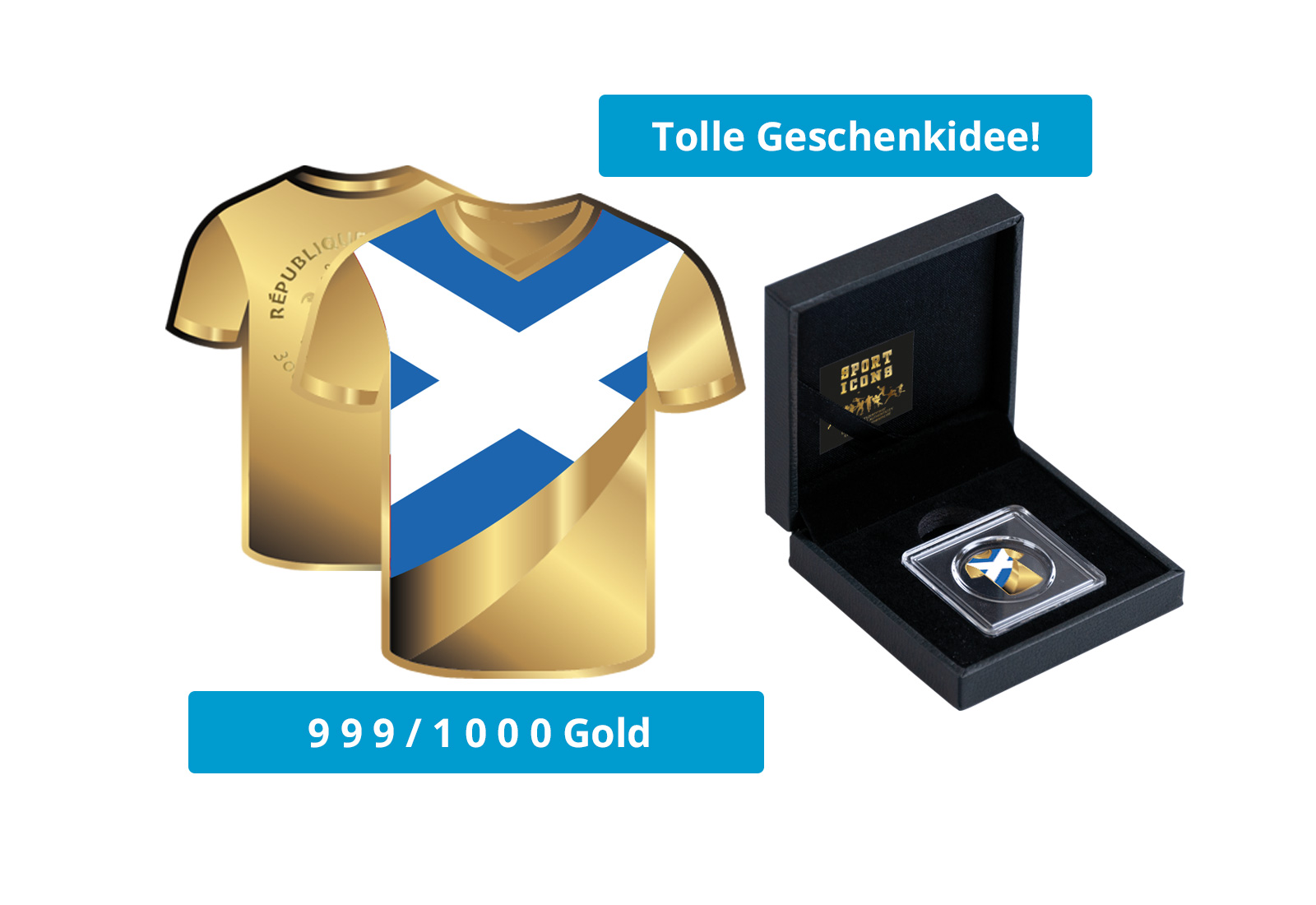 Goldmünze Motiv "Trikot Schottland" im Geschenketui