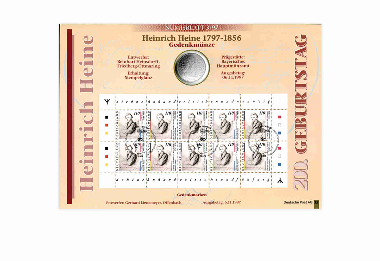 BRD-Numisblatt 3/97 Heine - 1. Auflage (mit Runen)
