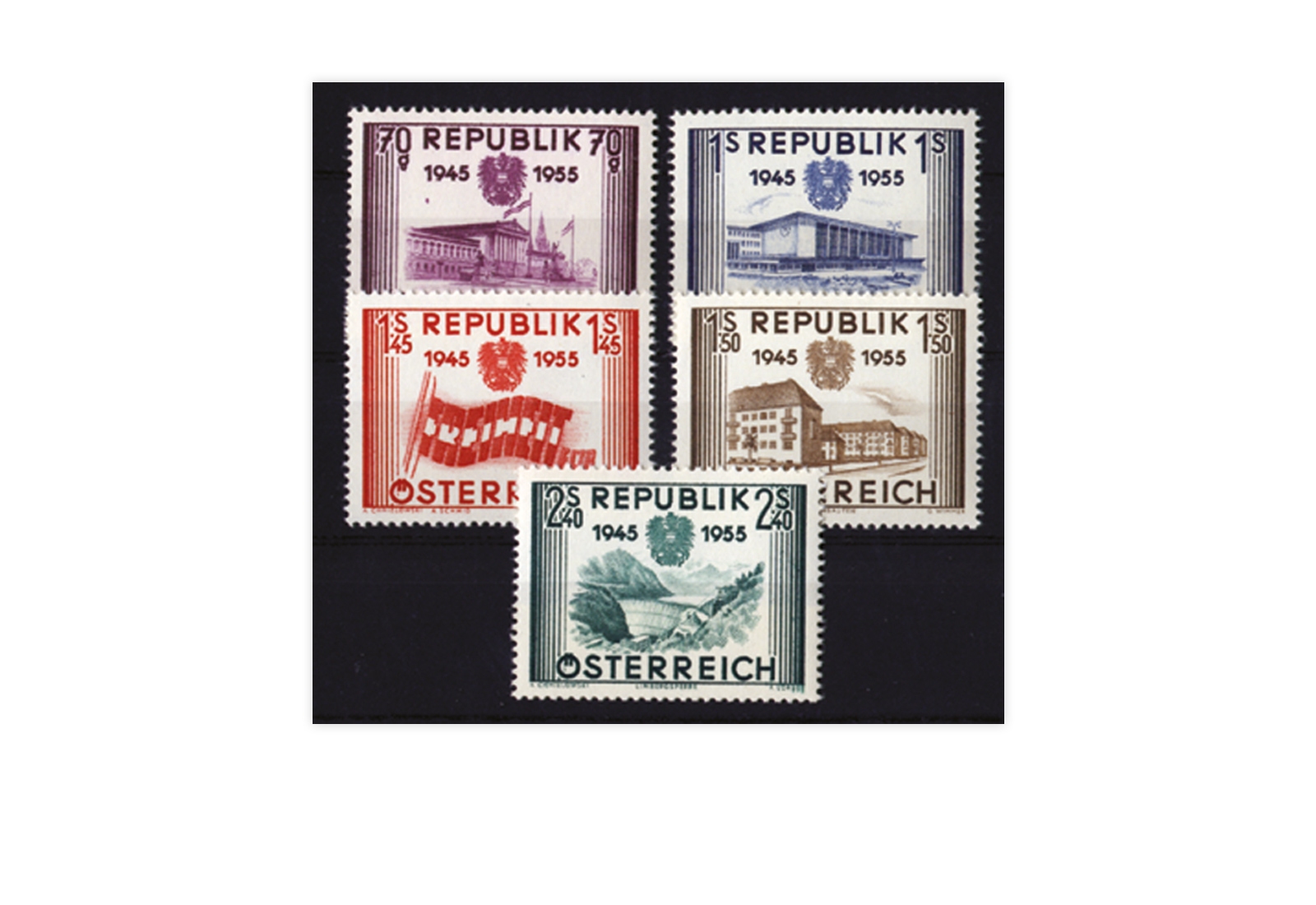 2. Republik Österreich Mi.Nr. 1012/16 mit Falz