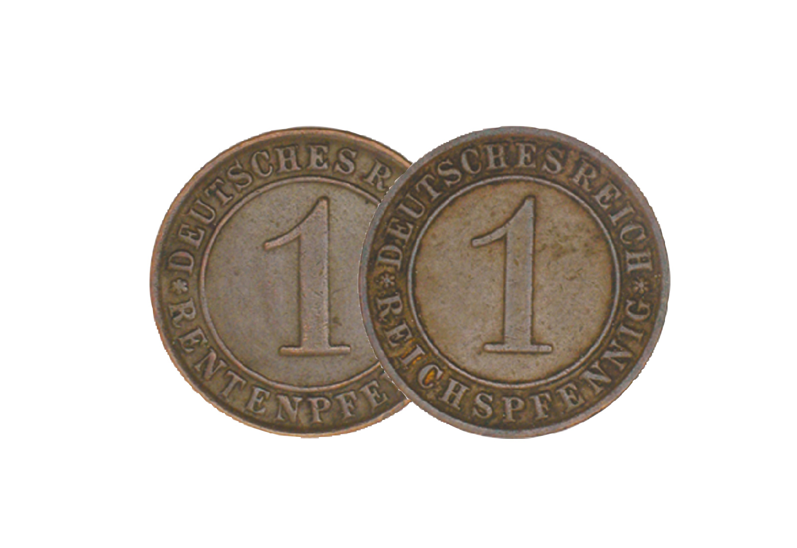 1 Rentenpfennig und 1 Reichspfennig 1923-1936 Weimarer Republik Prägestätte A Jaeger Nr. 306 und 313
