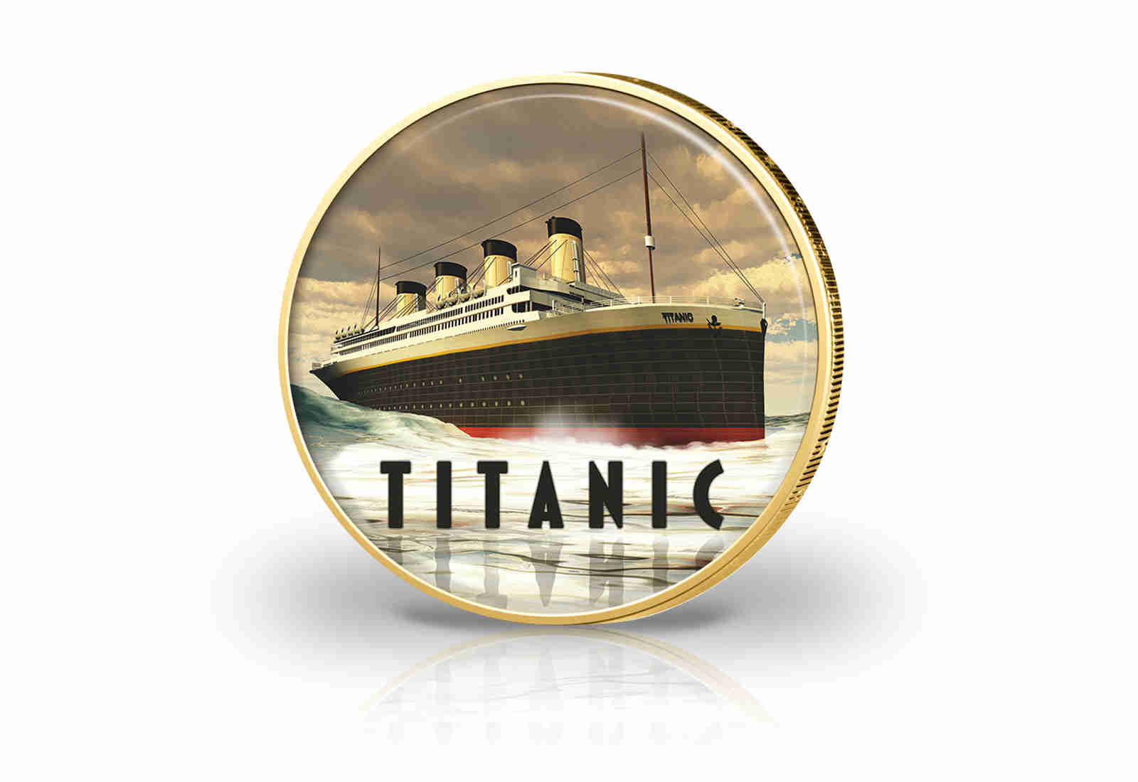 2 Euro vergoldet mit Farbmotiv Titanic