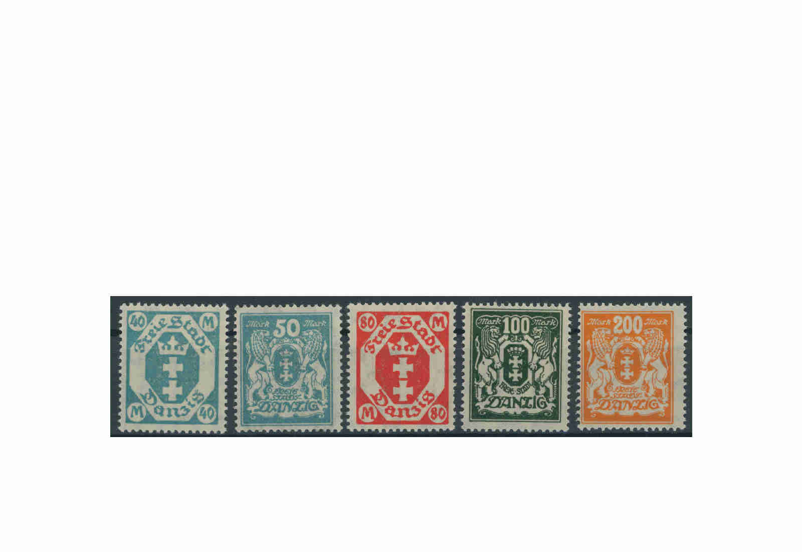 Briefmarke Deutsches Reich Freie Stadt Danzig 1923 Michel-Nr. 138/42 postfrisch