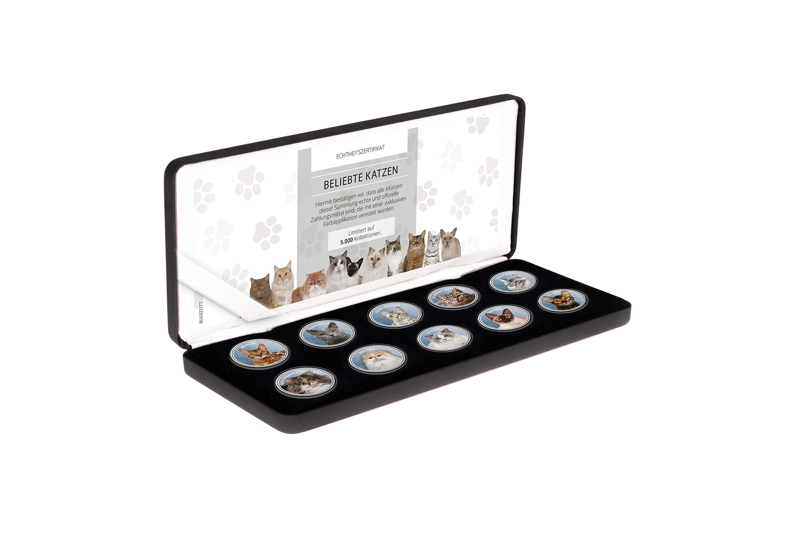 Die beliebtesten Katzen 10er Kollektion mit Farbmotiv im Etui inkl. Zertifikat