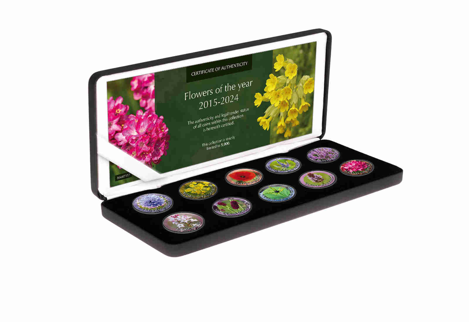 Blumen des Jahres 2015-2024 10er Kollektion mit Farbmotiv im Etui inkl. Zertifikat