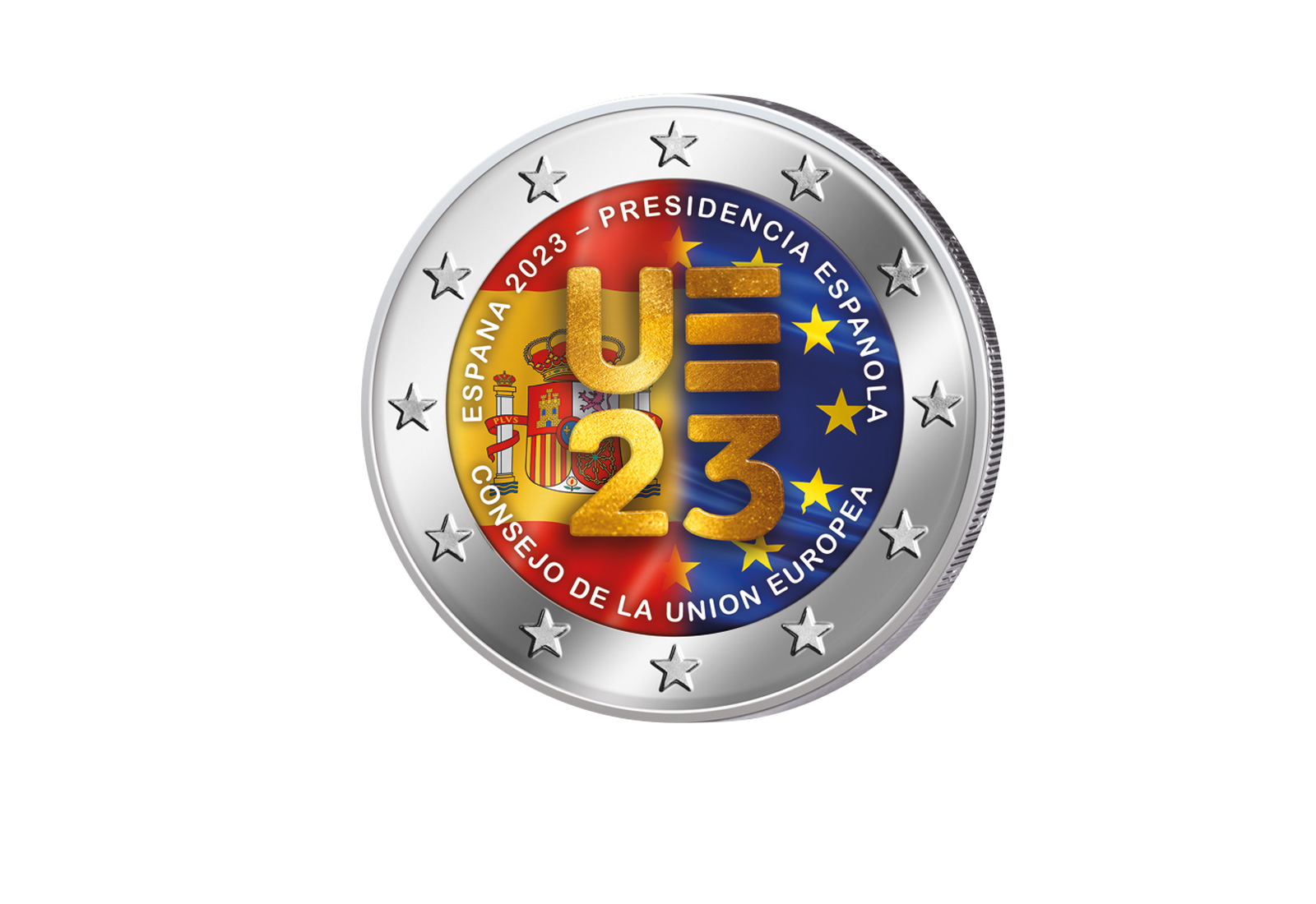 2 Euro 2023 Spanien Vorsitz Spaniens im Rat der EU mit Farbmotiv