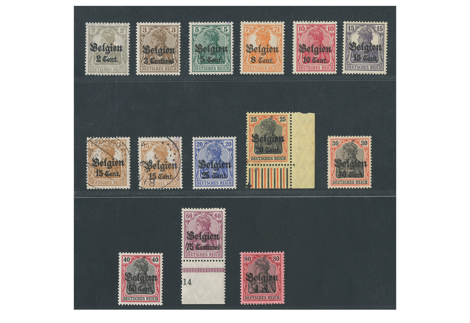 Briefmarke Landespost Belgien Mi:10-25 ** Dt. Besetzung I. Weltkrieg