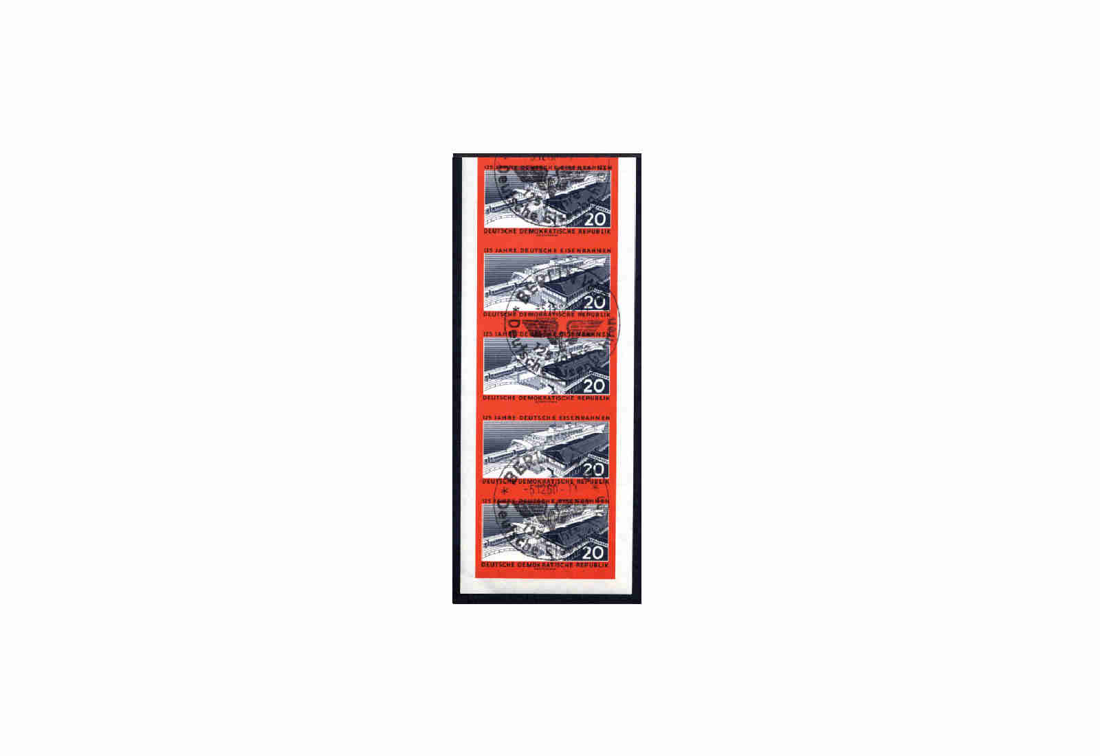 Briefmarke DDR 125 Jahre Deutsche Eisenbahnen 1960 Michel-Nr. 805 B Fünferstreifen gestempelt