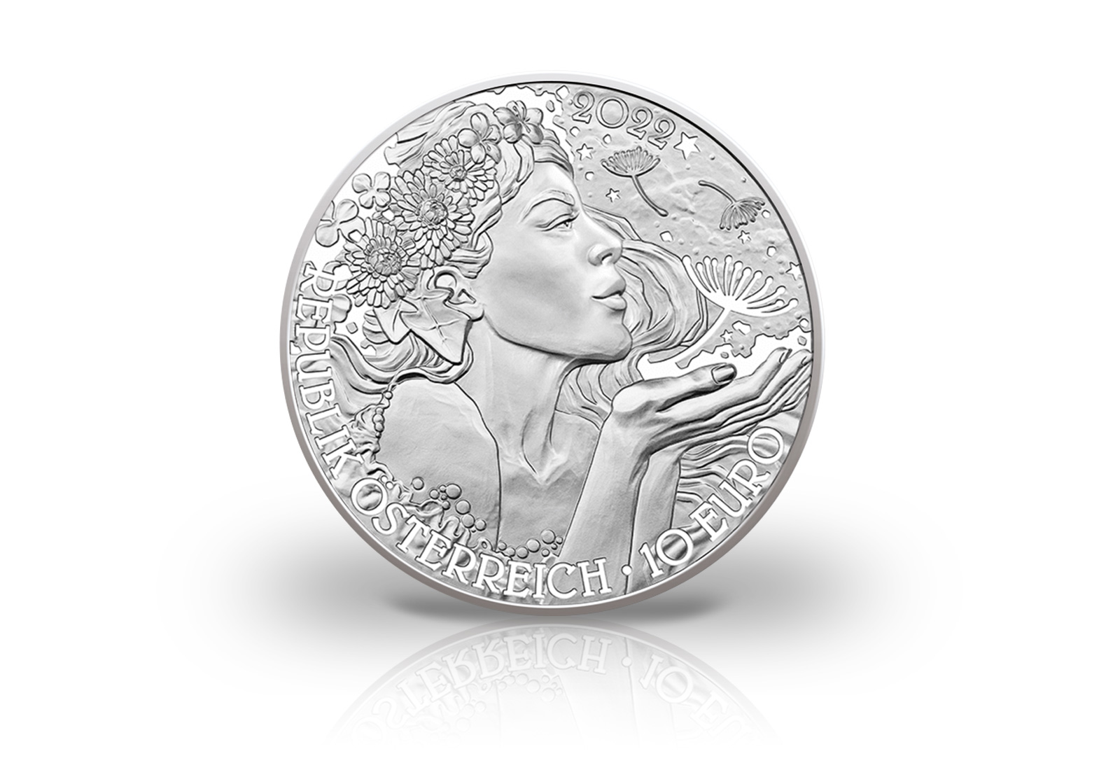 10 Euro Silbermünze 2022 Österreich Löwenzahn Mit der Sprache der Blumen hgh