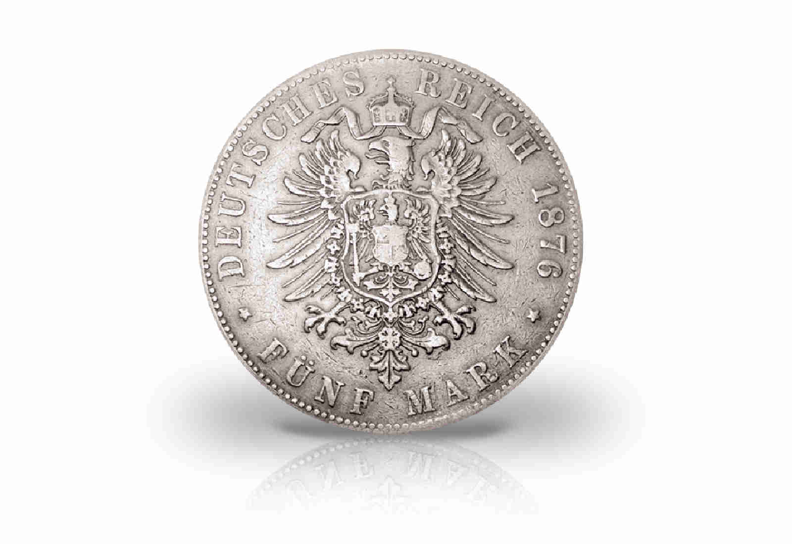 5 Mark 1875-1889 Deutsches Kaiserreich Sachsen König Albert Jaeger-Nr. 122