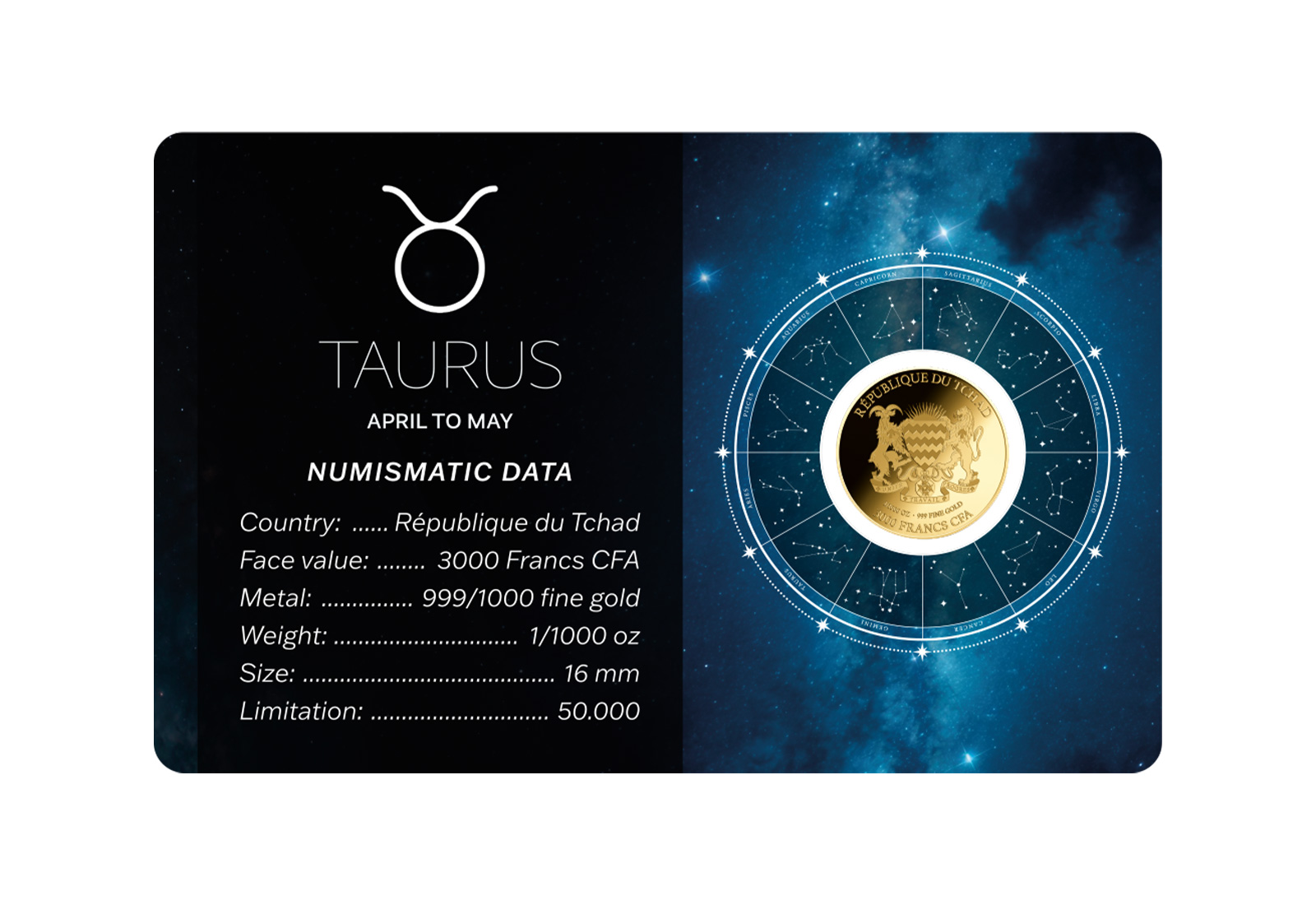 Goldmünze Sternzeichen Stier Coincard 999/1000 Gold Geschenk