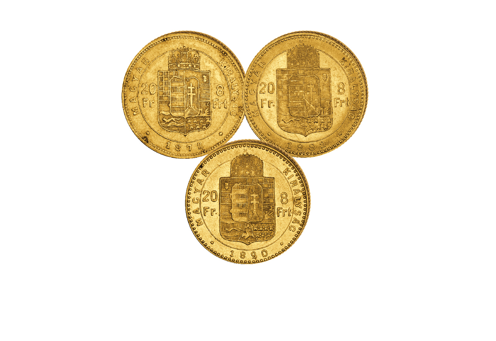 8 Forint Goldmünzen 3er-Set 1870 - 1892 Österreich Franz Joseph I. vz