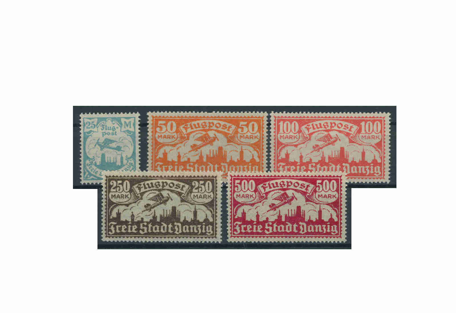Briefmarke Deutsches Reich Freie Stadt Danzig Flugpostmarken 1923 Michel-Nr. 133/37 postfrisch