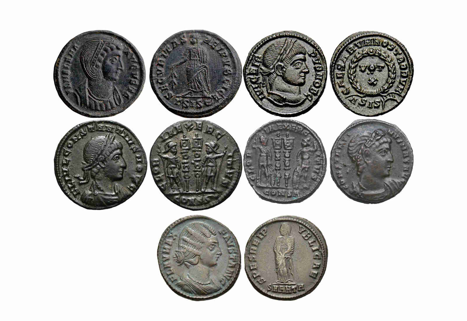5er-Set Bronze-Folles der konstantinischen Dynastie im Etui mit Zertifikat