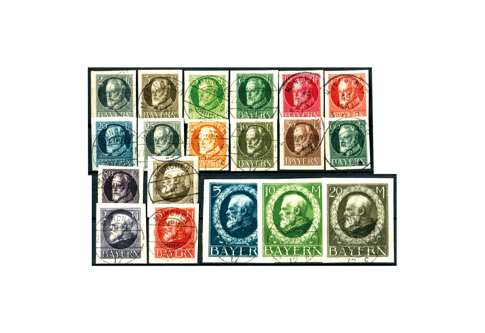 Bayern Michel-Nr. 94/115 Freimarken gestempelt Ludwig III. 1920