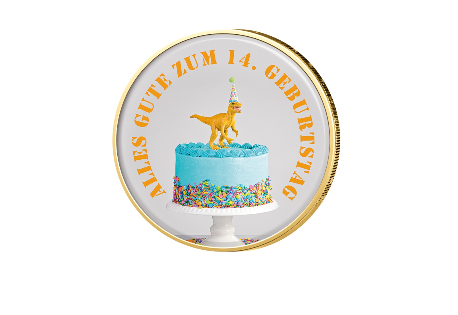 2 Euro vergoldet 14. Geburtstag mit Farbmotiv