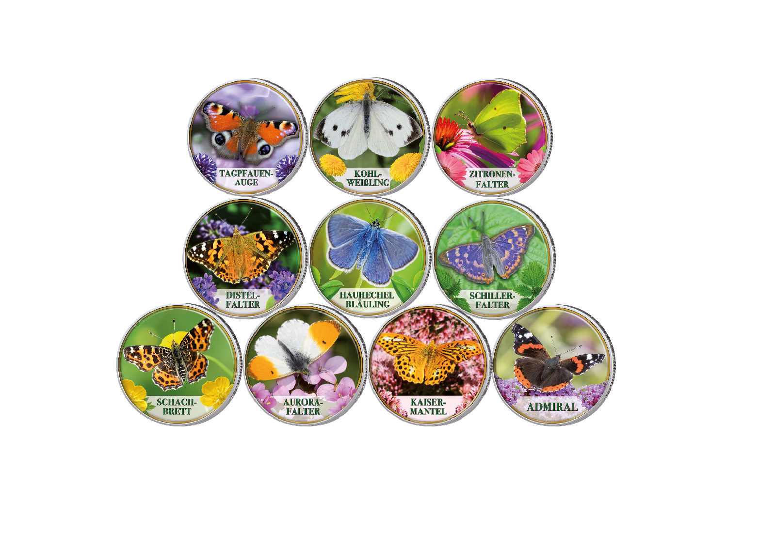 Schmetterlinge I. 10er Kollektion mit Farbmotiv im Etui inkl. Zertifikat