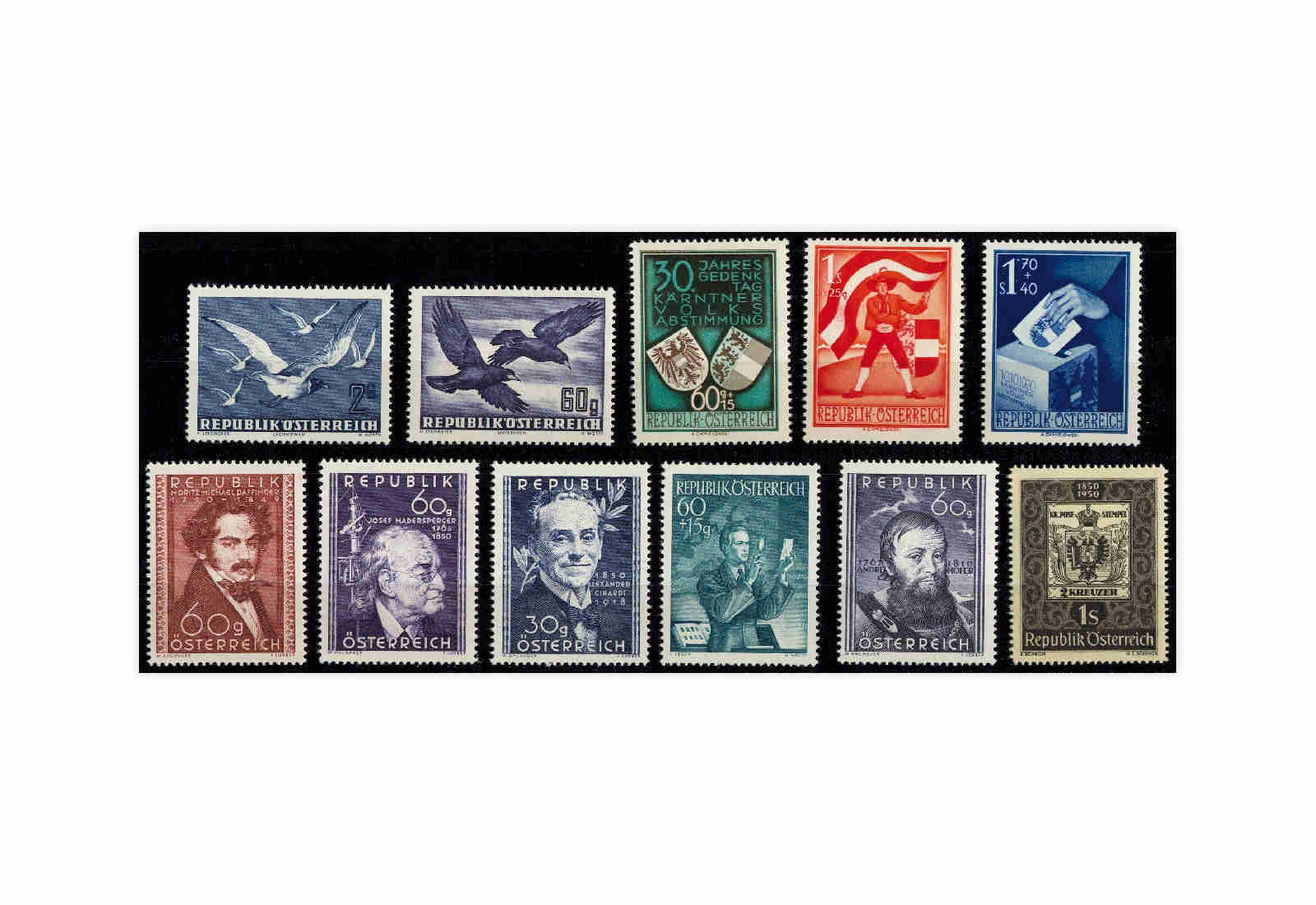 Briefmarken Österreich 11 Marken Jahrgang 1950 Michel-Nr. 948/958 postfrisch