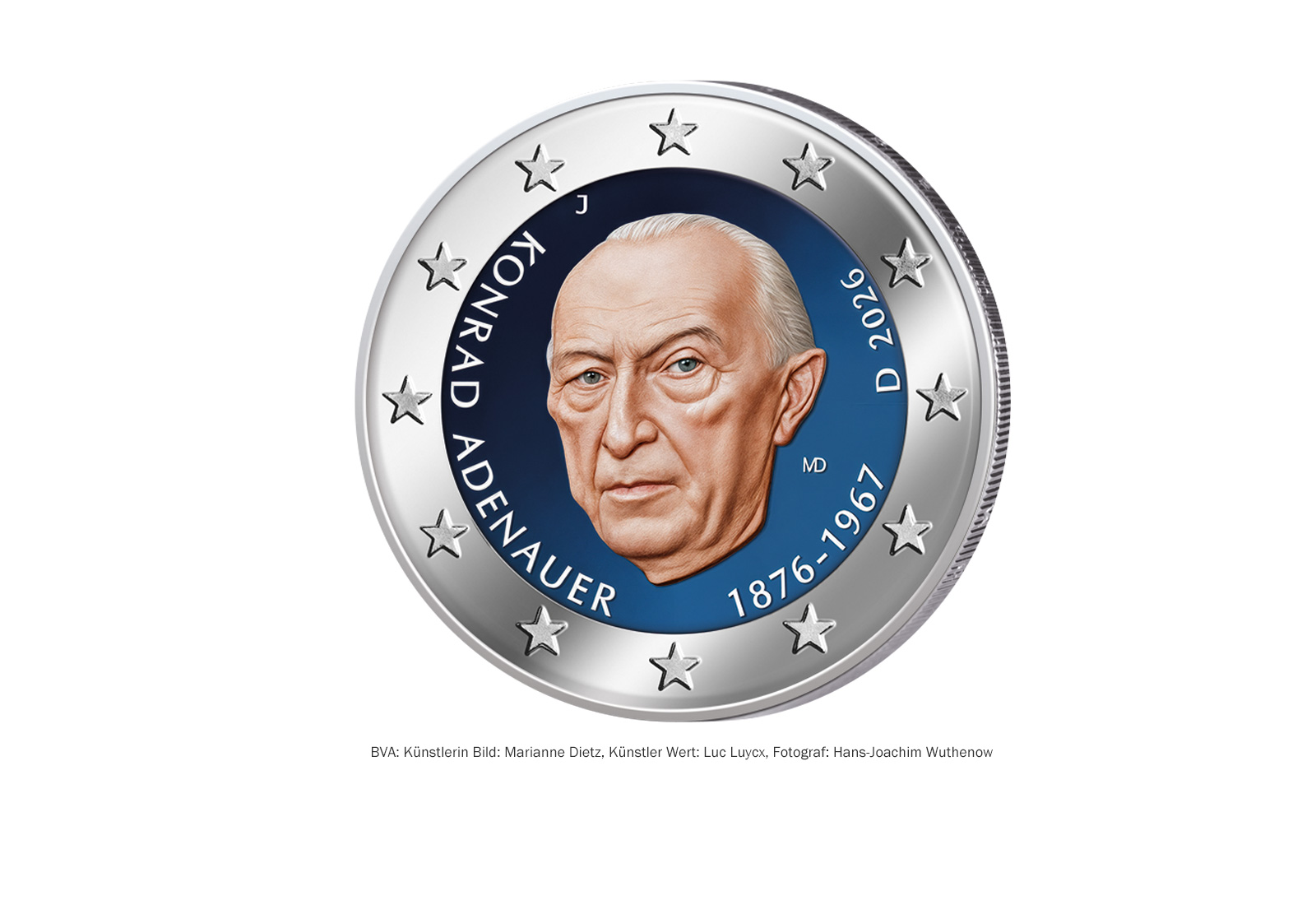 2 Euro 2026 Deutschland Konrad Adenauer A-J mit Farbapplikation