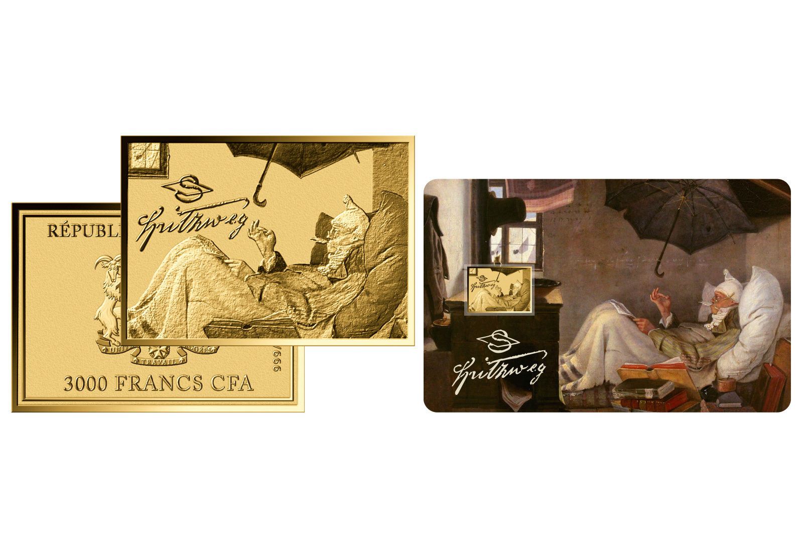 Goldmünze Motiv "Der arme Poet" Coincard 999/1000 Gold Geschenk