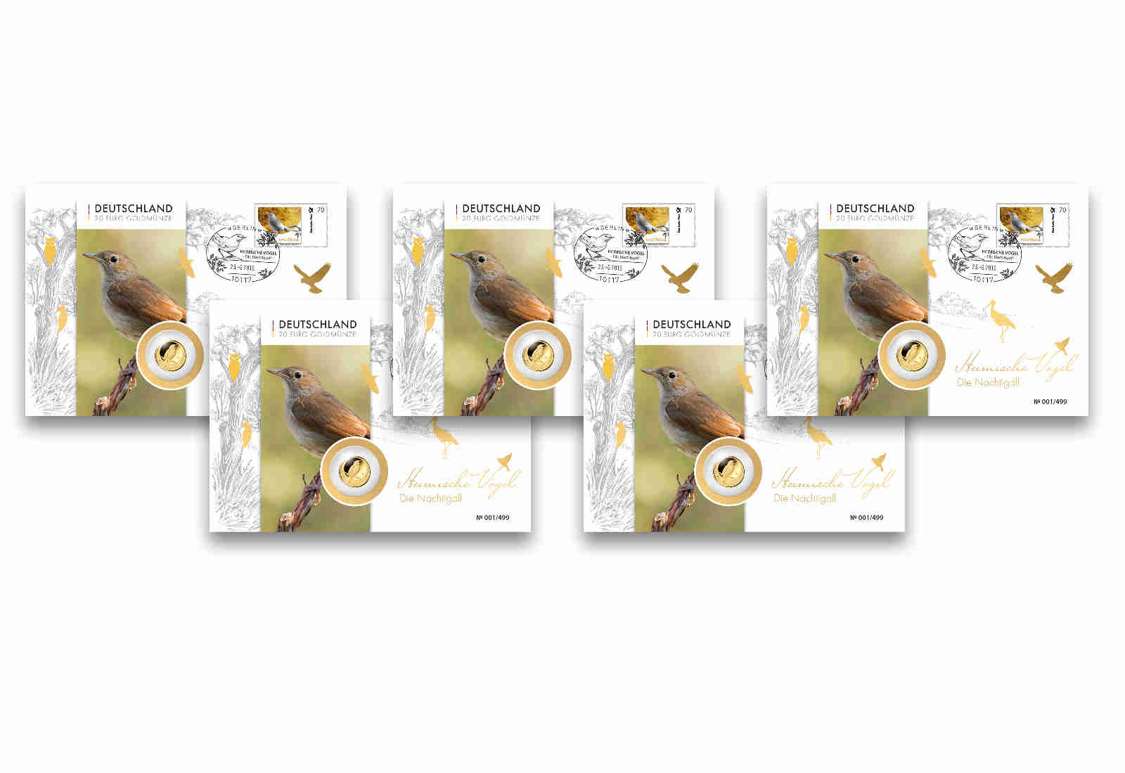 Kuverts für Nachtigall 20 Euro Gold Numisbrief im 5er Set