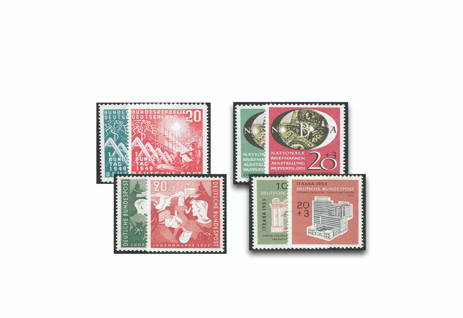 Briefmarken BRD Rotgrünes Quartett 1923-1945 Michel-Nr. 111-112,141-142,153-154,171-172 postfrisch