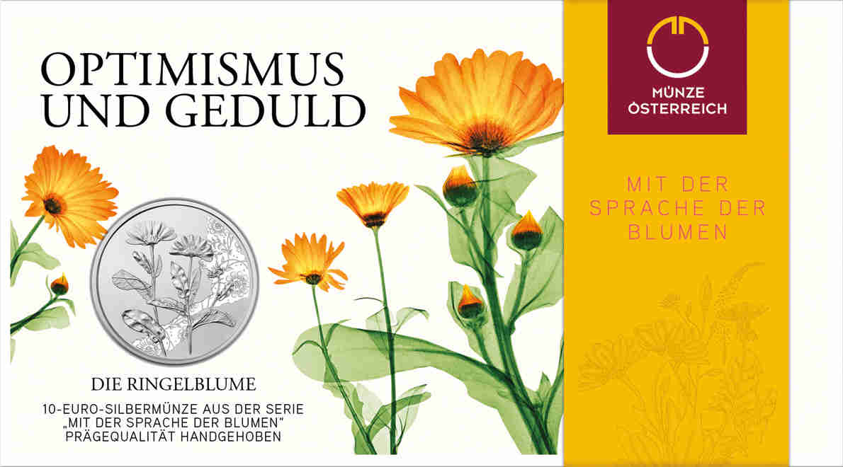 10 Euro Silbermünze 2022 Österreich Ringelblume Mit der Sprache der Blumen hgh