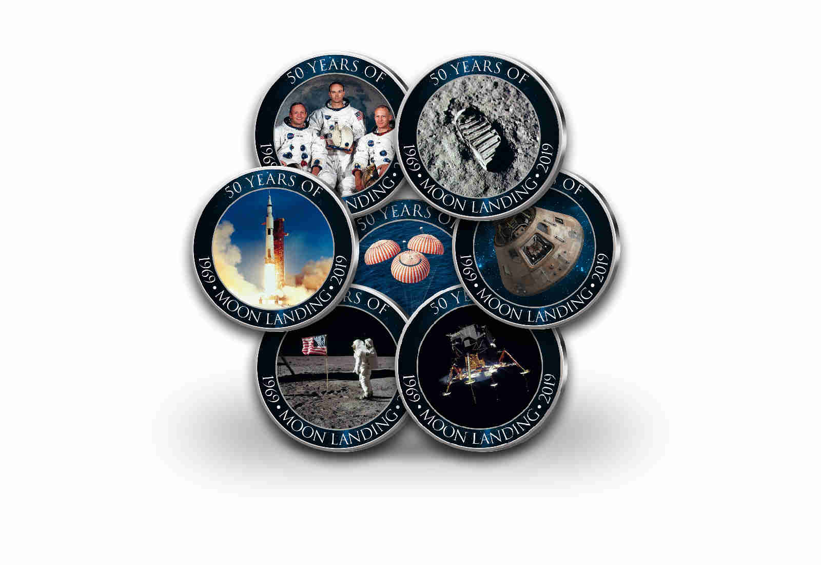 50 Jahre Mondlandung 7er Kollektion mit Farbapplikation im Etui inkl. Zertifikat