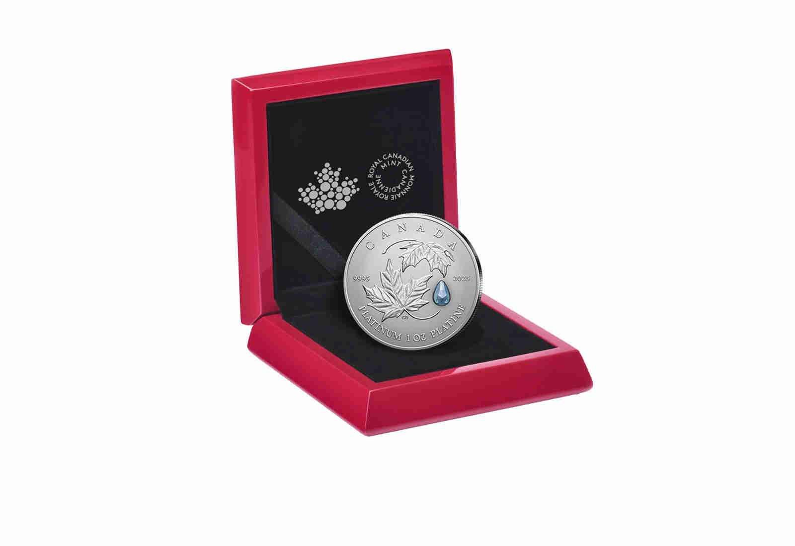 Maple Leaf Forever 2025 1 oz Platin Kanada mit echtem Aquamarin-Edelstein PP