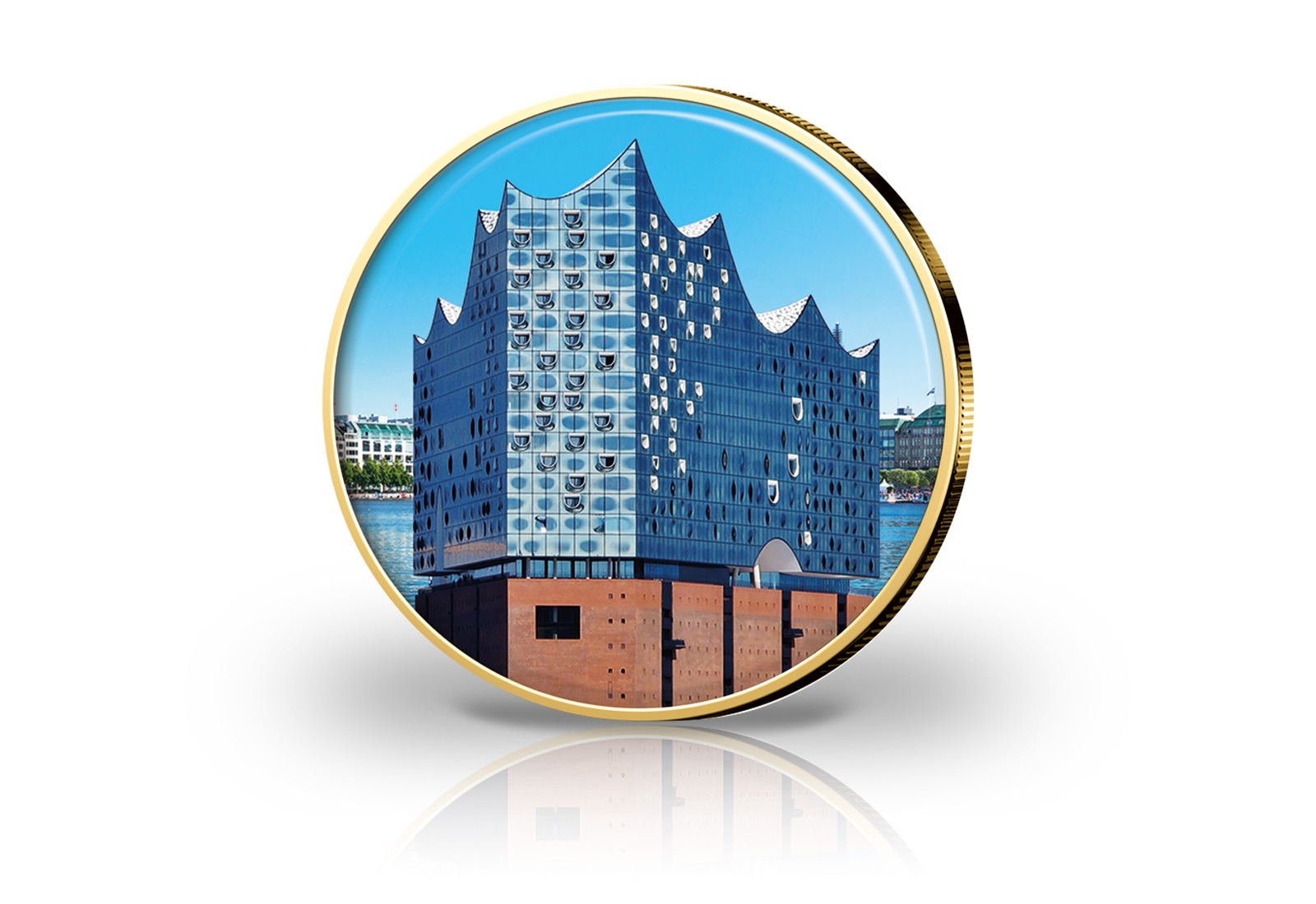 2 Euro mit Farbmotiv und 24 Karat Goldauflage Hamburg Elbphilharmonie