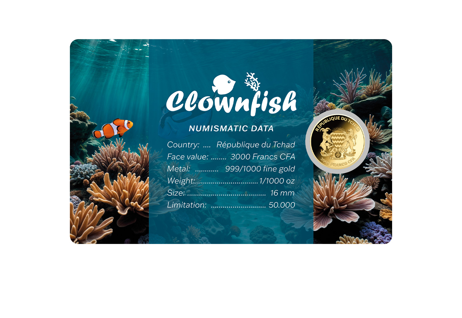 Goldmünze Motiv Clownfisch Coincard 999/1000 Gold Geschenk