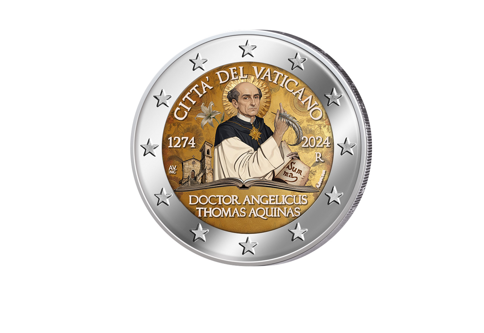 2 Euro 2024 Vatikan 750. Todestag Thomas von Aquin st mit Farbmotiv
