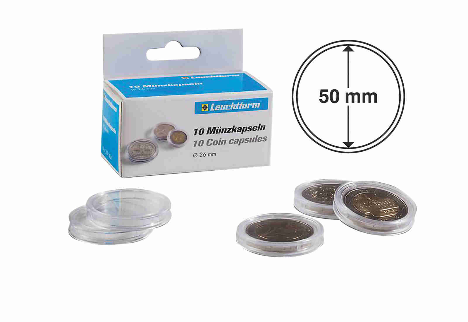[50 mm] Leuchtturm Münzkapseln im 10er Pack
